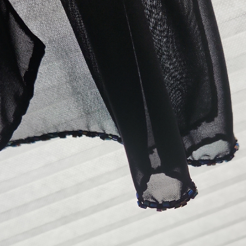 Black Beaded Sheer Scarf Wrap - Women Accessories - Picture 3 of 4